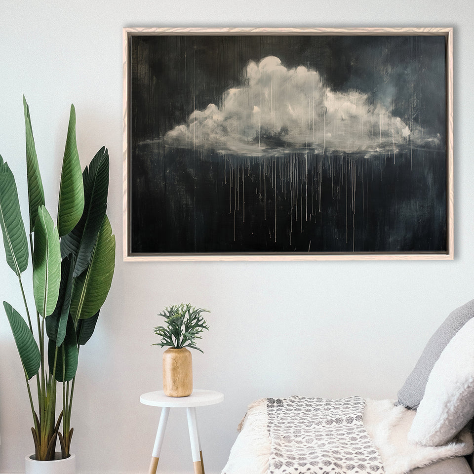 Cloud Raining Oil Painting Art Vintage, Framed Canvas Print Wall Art Decor,Floating Frame