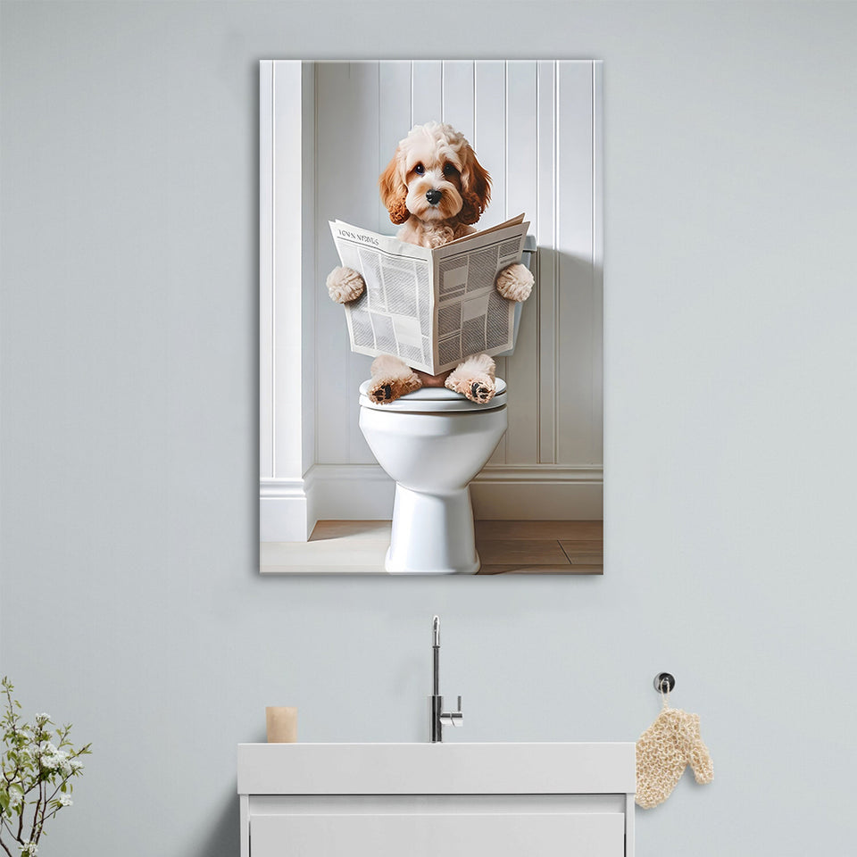 Cockapoo Canvas Prints Wall Art, Funny Bathroom Decor, Cockapoo in Toilet