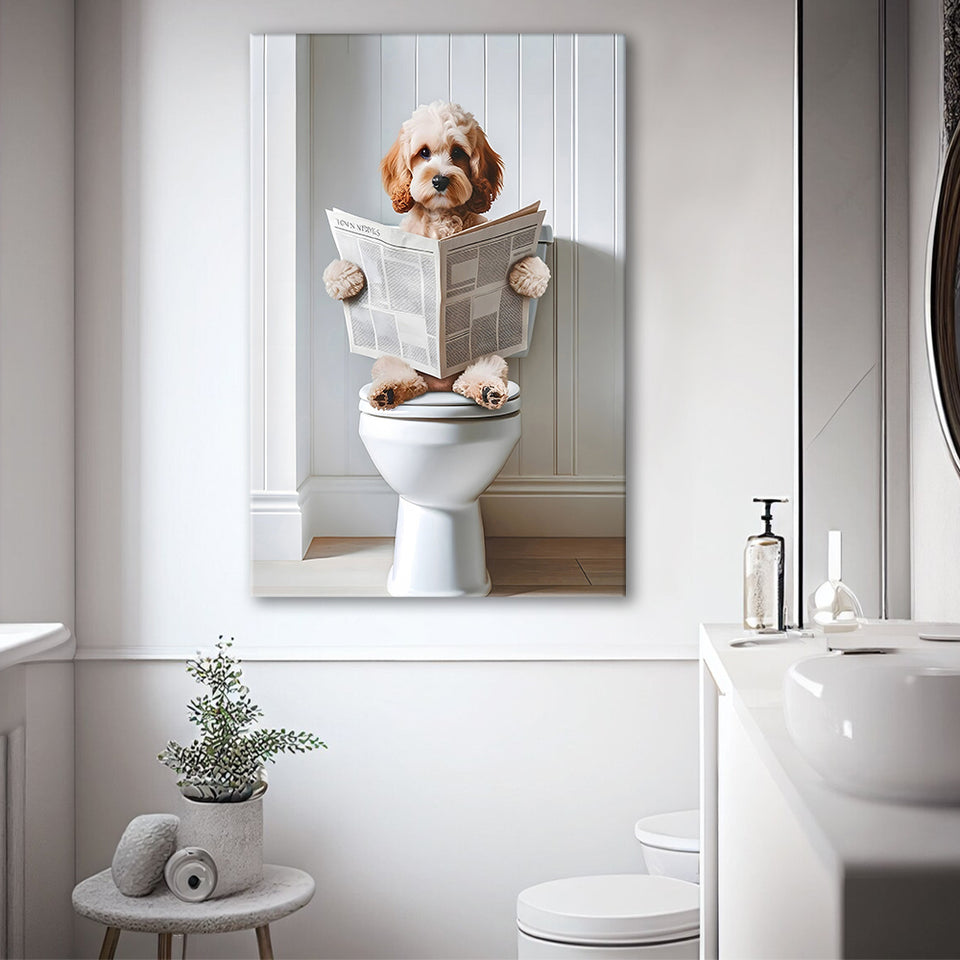 Cockapoo Canvas Prints Wall Art, Funny Bathroom Decor, Cockapoo in Toilet