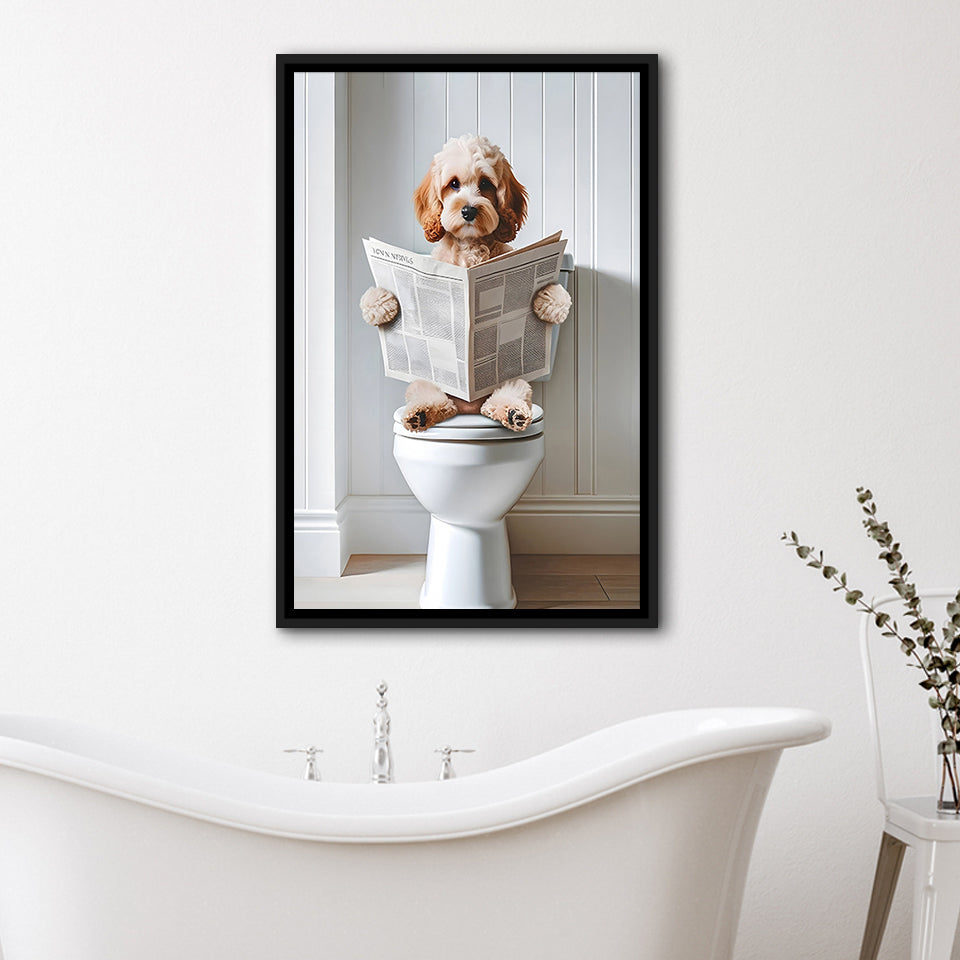 Cockapoo Framed Canvas Prints Wall Art, Funny Bathroom Decor, Cockapoo In Toilet