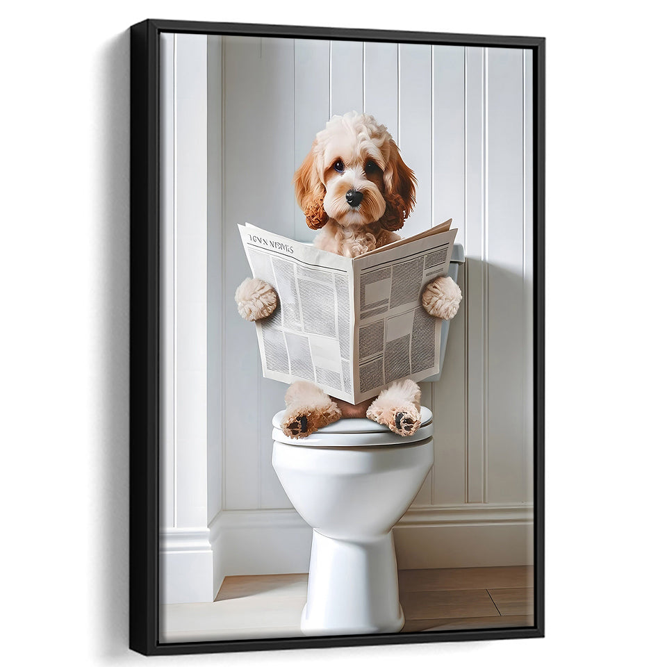 Cockapoo Framed Canvas Prints Wall Art, Funny Bathroom Decor, Cockapoo In Toilet