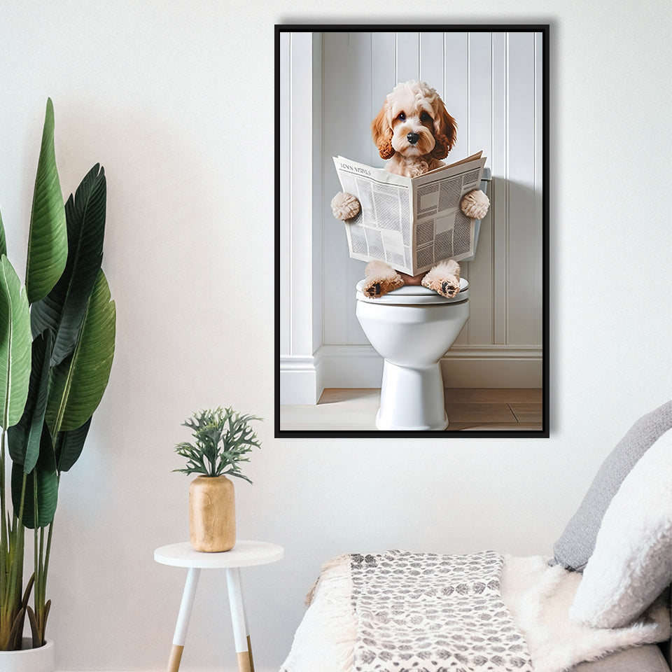 Cockapoo Framed Canvas Prints Wall Art, Funny Bathroom Decor, Cockapoo In Toilet
