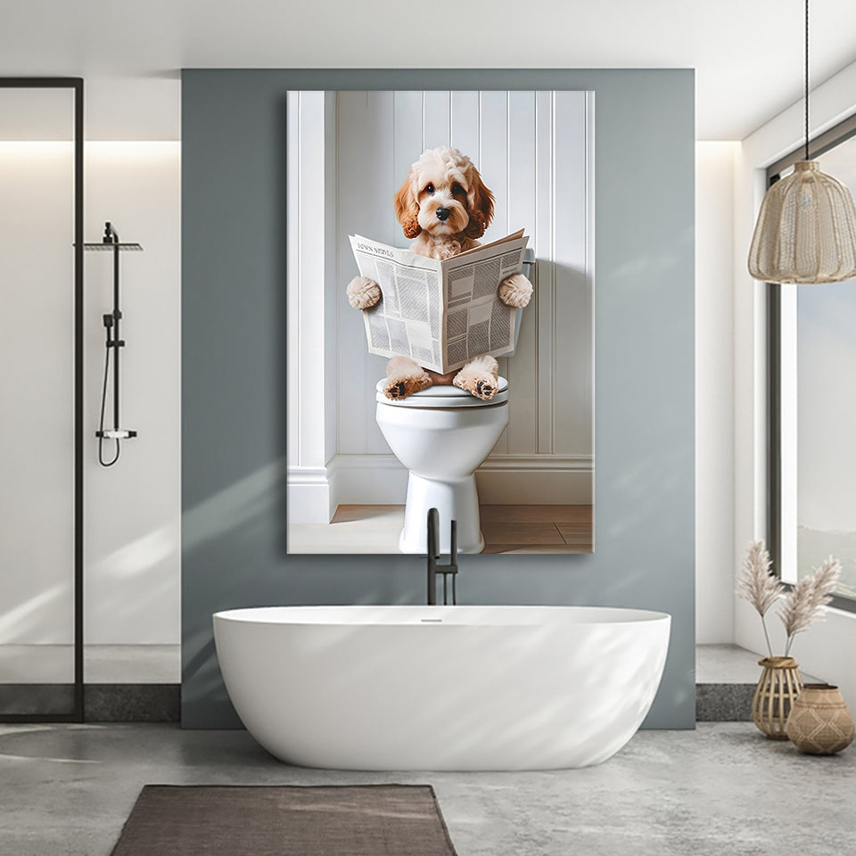 Cockapoo Canvas Prints Wall Art, Funny Bathroom Decor, Cockapoo in Toilet