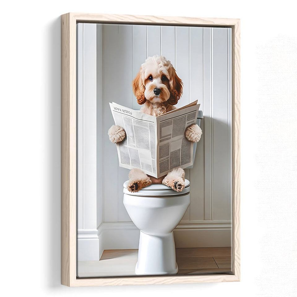 Cockapoo Framed Canvas Prints Wall Art, Funny Bathroom Decor, Cockapoo In Toilet