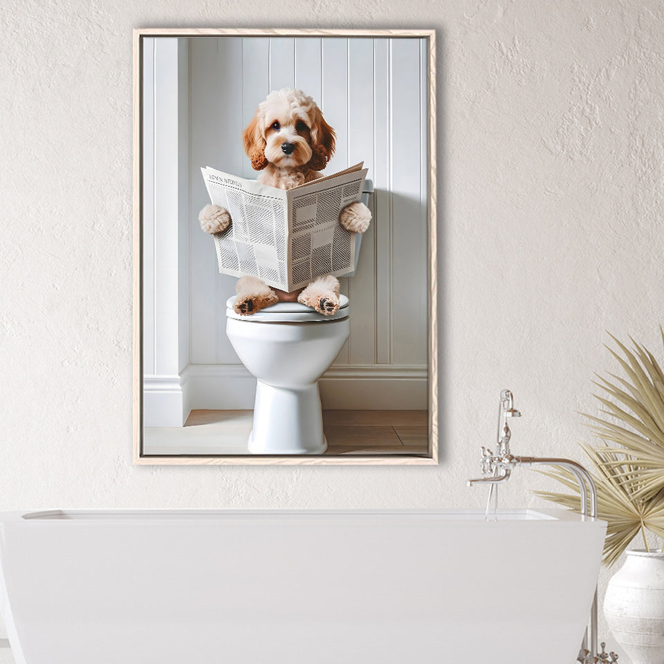 Cockapoo Framed Canvas Prints Wall Art, Funny Bathroom Decor, Cockapoo In Toilet