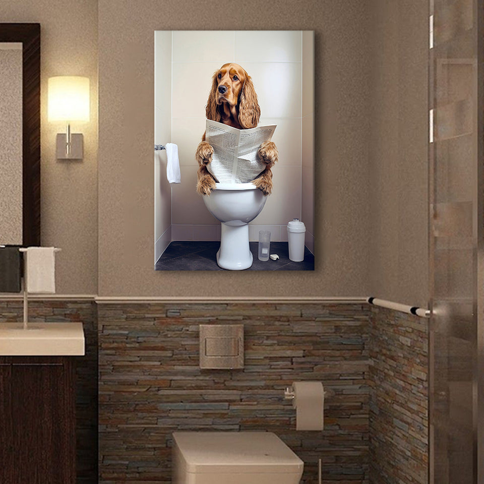 Cocker Spaniel Canvas Prints Wall Art, Funny Bathroom Decor, Animal in toilet