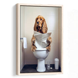 Cocker Spaniel Framed Canvas Prints Wall Art, Funny Bathroom Decor, Animal In Toilet