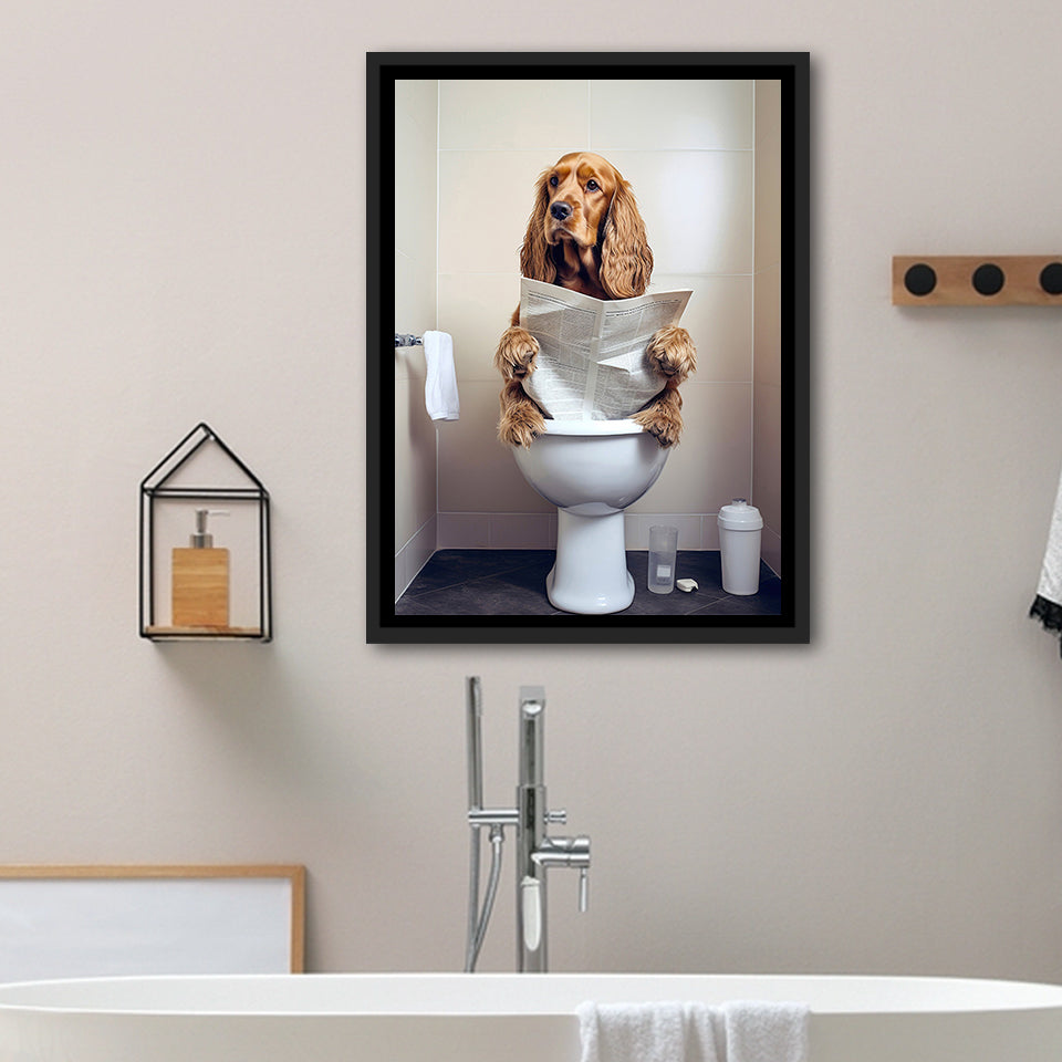 Cocker Spaniel Framed Canvas Prints Wall Art, Funny Bathroom Decor, Animal In Toilet