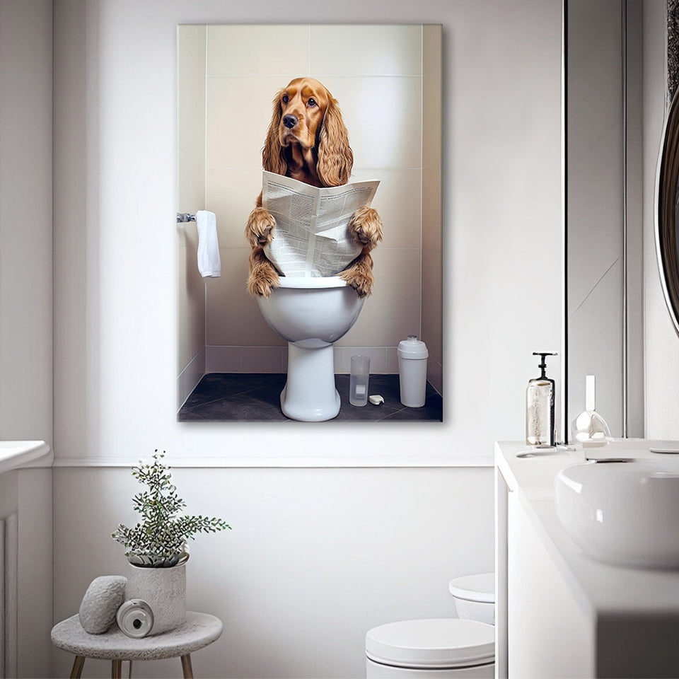 Cocker Spaniel Canvas Prints Wall Art, Funny Bathroom Decor, Animal in toilet
