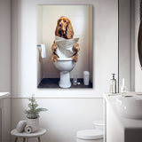 Cocker Spaniel Canvas Prints Wall Art, Funny Bathroom Decor, Animal in toilet
