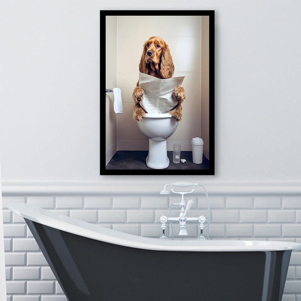 Cocker Spaniel Framed Art Print Wall Decor, Funny Bathroom Decor, Animal In Toilet