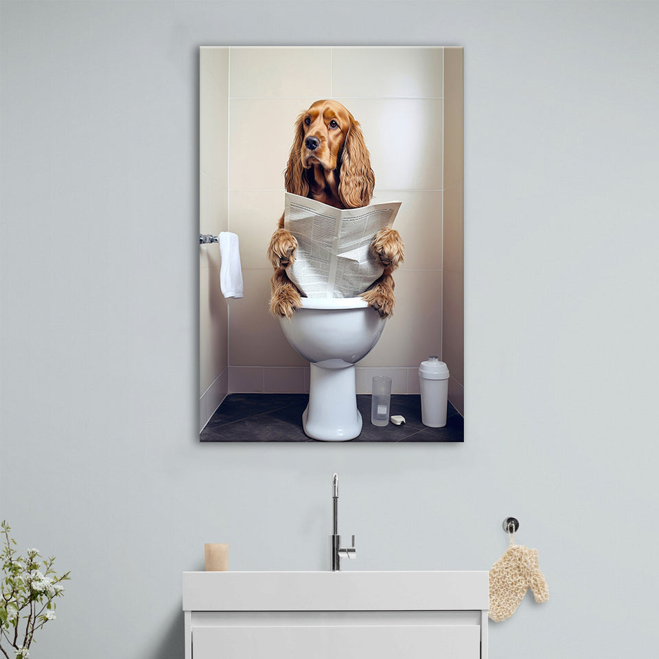 Cocker Spaniel Canvas Prints Wall Art, Funny Bathroom Decor, Animal in toilet