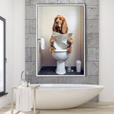 Cocker Spaniel Framed Canvas Prints Wall Art, Funny Bathroom Decor, Animal In Toilet