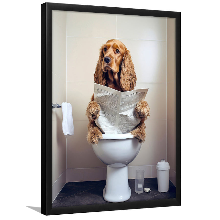 Cocker Spaniel Framed Art Print Wall Decor, Funny Bathroom Decor, Animal In Toilet