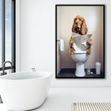 Cocker Spaniel Framed Art Print Wall Decor, Funny Bathroom Decor, Animal In Toilet