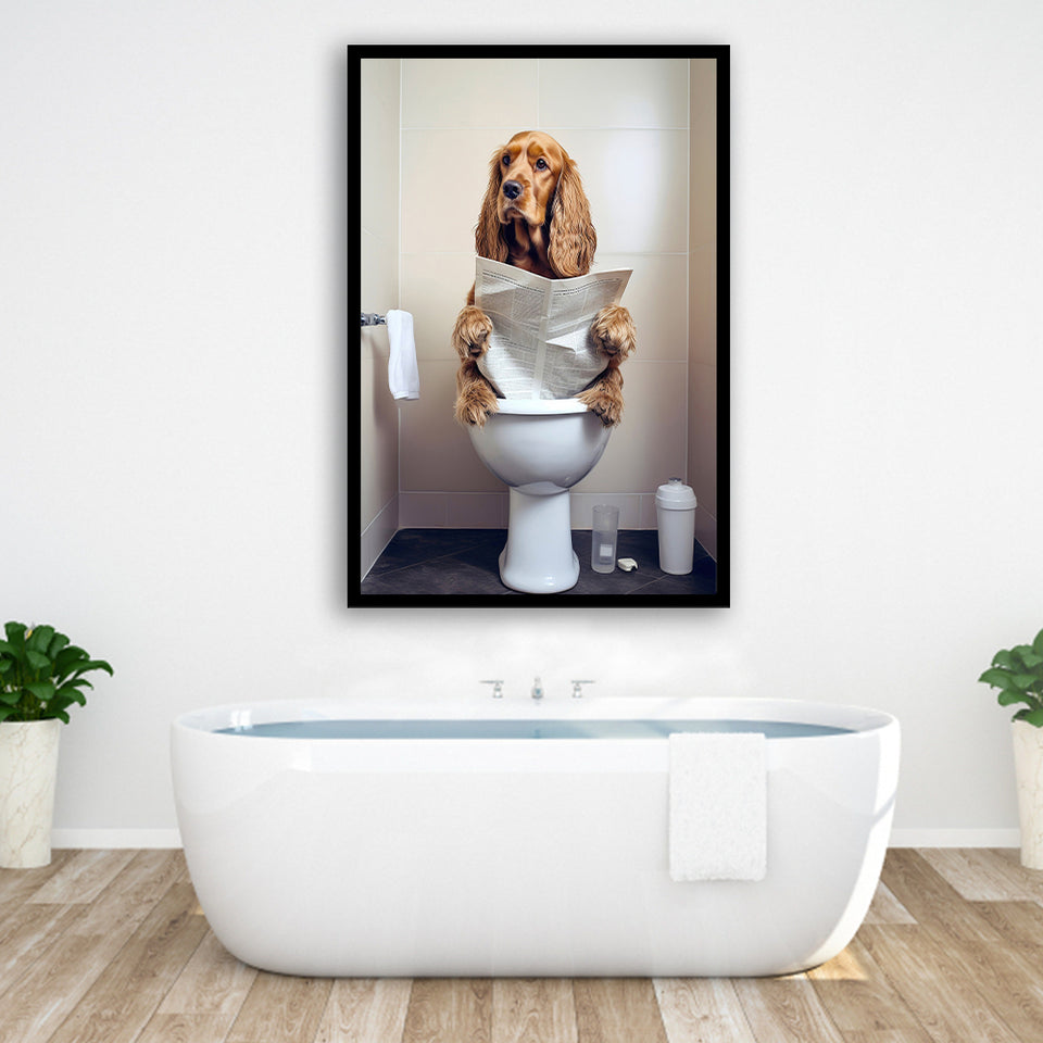 Cocker Spaniel Framed Art Print Wall Decor, Funny Bathroom Decor, Animal In Toilet