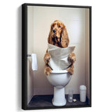 Cocker Spaniel Framed Canvas Prints Wall Art, Funny Bathroom Decor, Animal In Toilet