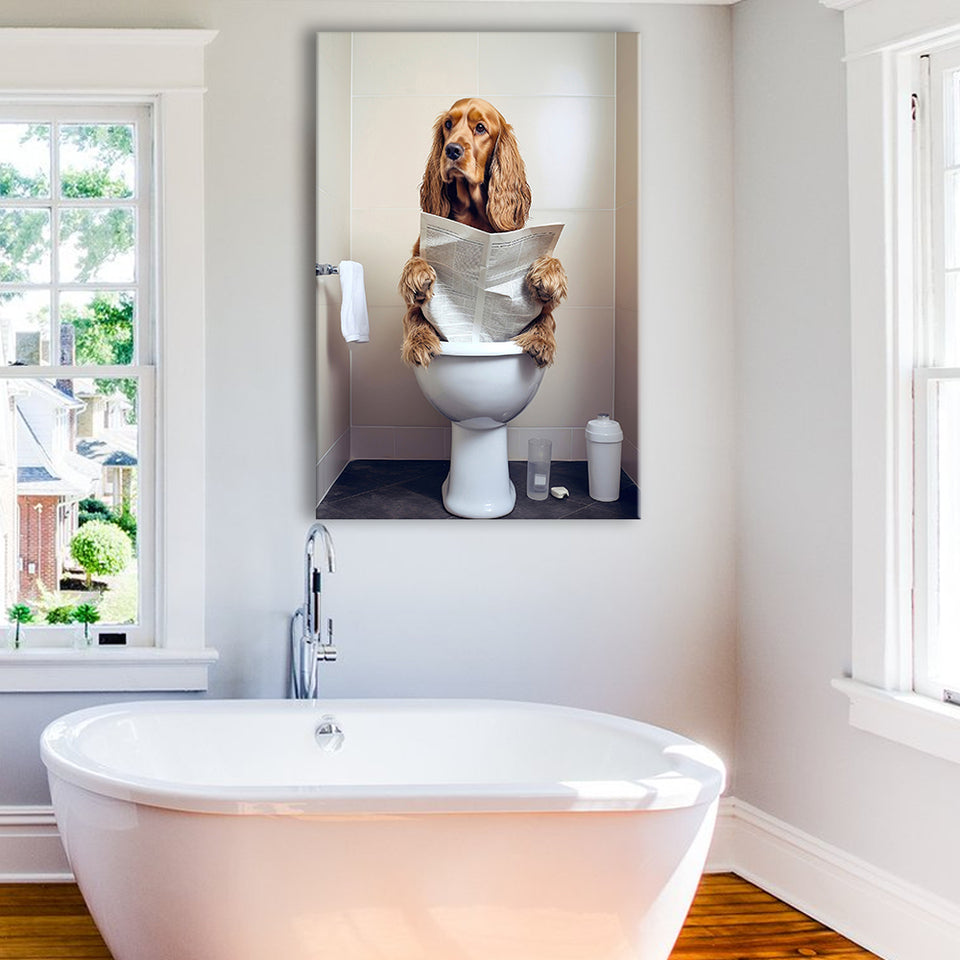 Cocker Spaniel Canvas Prints Wall Art, Funny Bathroom Decor, Animal in toilet
