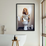 Cocker Spaniel Framed Canvas Prints Wall Art, Funny Bathroom Decor, Animal In Toilet