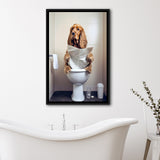 Cocker Spaniel Framed Canvas Prints Wall Art, Funny Bathroom Decor, Animal In Toilet