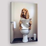 Cocker Spaniel Canvas Prints Wall Art, Funny Bathroom Decor, Animal in toilet