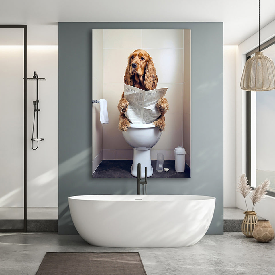 Cocker Spaniel Canvas Prints Wall Art, Funny Bathroom Decor, Animal in toilet