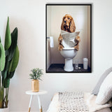 Cocker Spaniel Framed Canvas Prints Wall Art, Funny Bathroom Decor, Animal In Toilet
