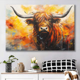 Colorful Highland Cow Long Horn Oil Painting, Canvas Painting, Canvas Prints Wall Art Decor