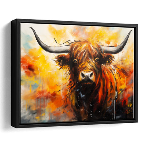 Colorful Highland Cow Long Horn Oil Painting, Framed Canvas Painting, Framed Canvas Prints Wall Art Decor
