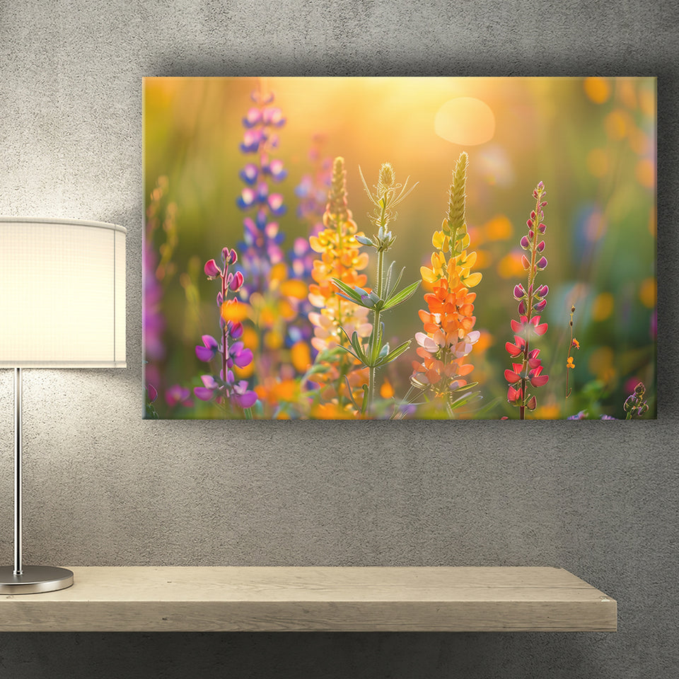 Colorful Wildflower Picture in Sunset, Canvas Print Wall Art Home Decor, Painting Canvas Art Print