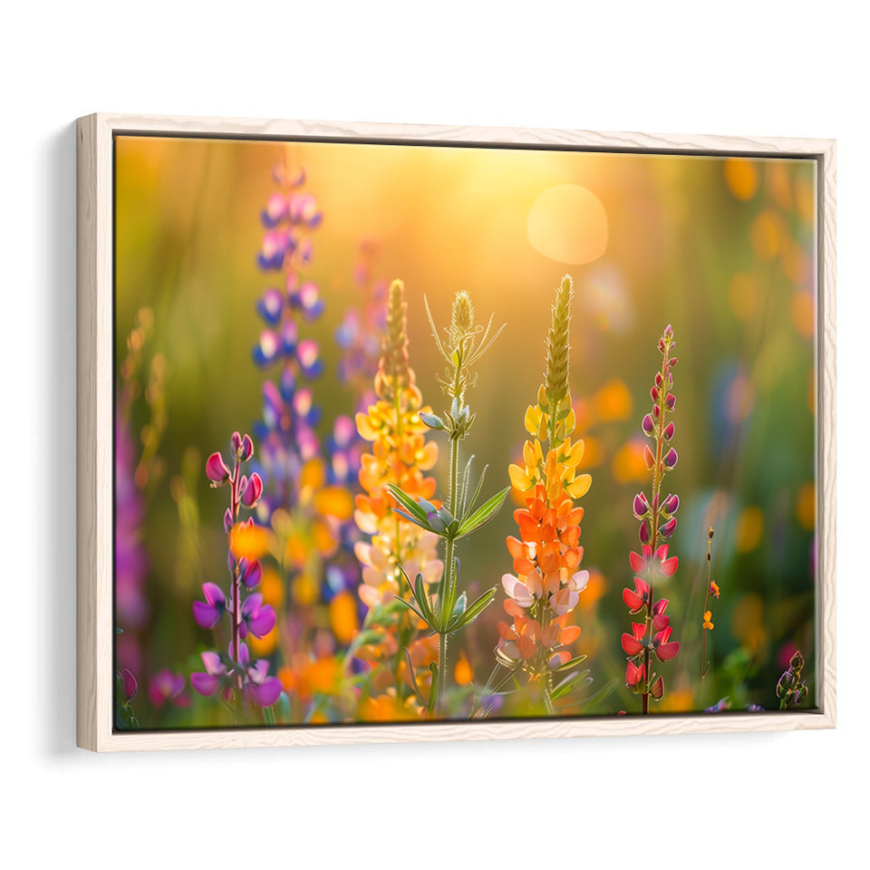Colorful Wildflower Picture in Sunset, Framed Canvas Print Wall Art Decor, Floating Frame Painting Canvas