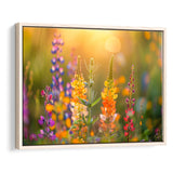 Colorful Wildflower Picture in Sunset, Framed Canvas Print Wall Art Decor, Floating Frame Painting Canvas