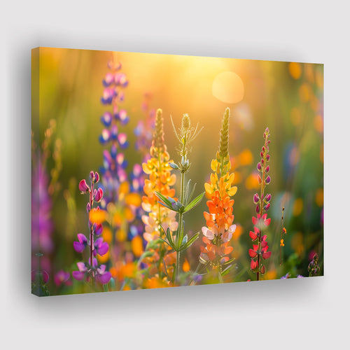Colorful Wildflower Picture in Sunset, Canvas Print Wall Art Home Decor, Painting Canvas Art Print