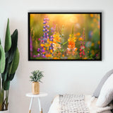 Colorful Wildflower Picture in Sunset, Framed Canvas Print Wall Art Decor, Floating Frame Painting Canvas