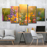 Colorful Wildflower Picture in Sunset, Mixed 5 Panel Canvas Print Wall Art Home Decor, Large Canvas Painting