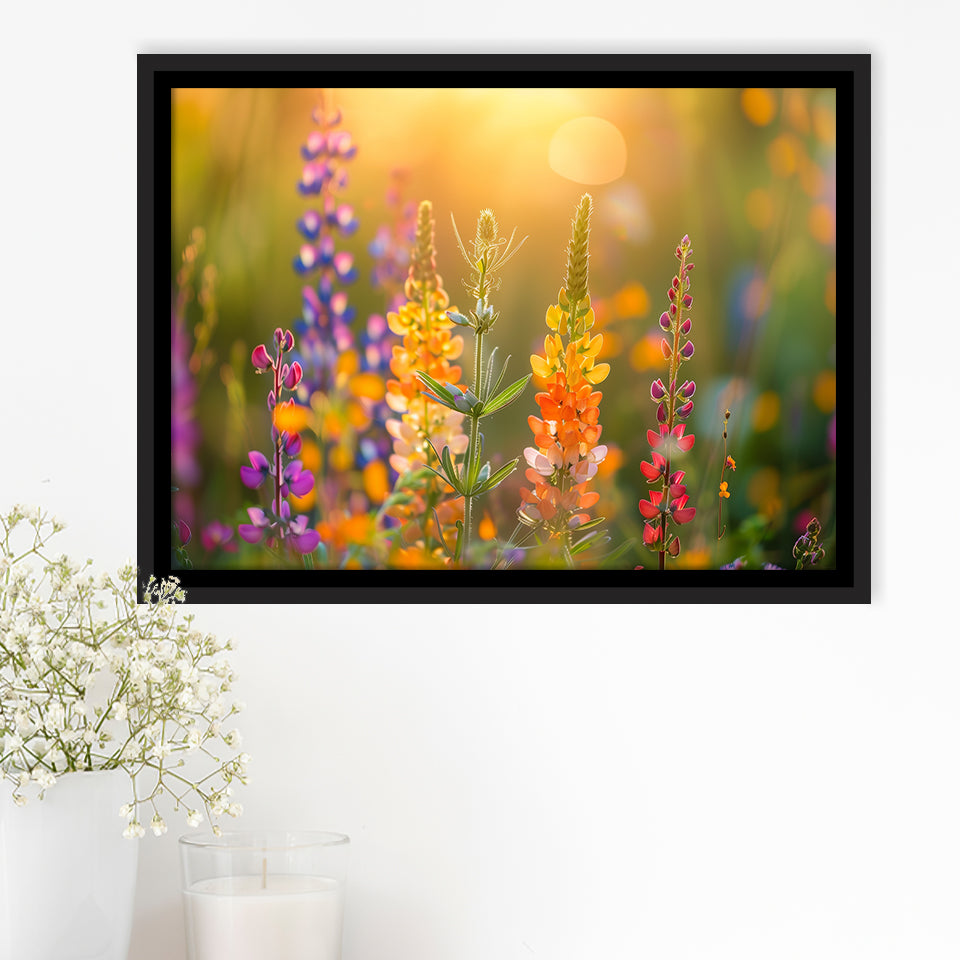 Colorful Wildflower Picture in Sunset, Framed Canvas Print Wall Art Decor, Floating Frame Painting Canvas