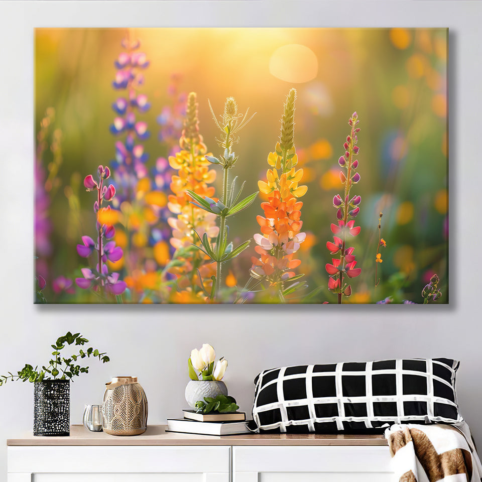Colorful Wildflower Picture in Sunset, Canvas Print Wall Art Home Decor, Painting Canvas Art Print