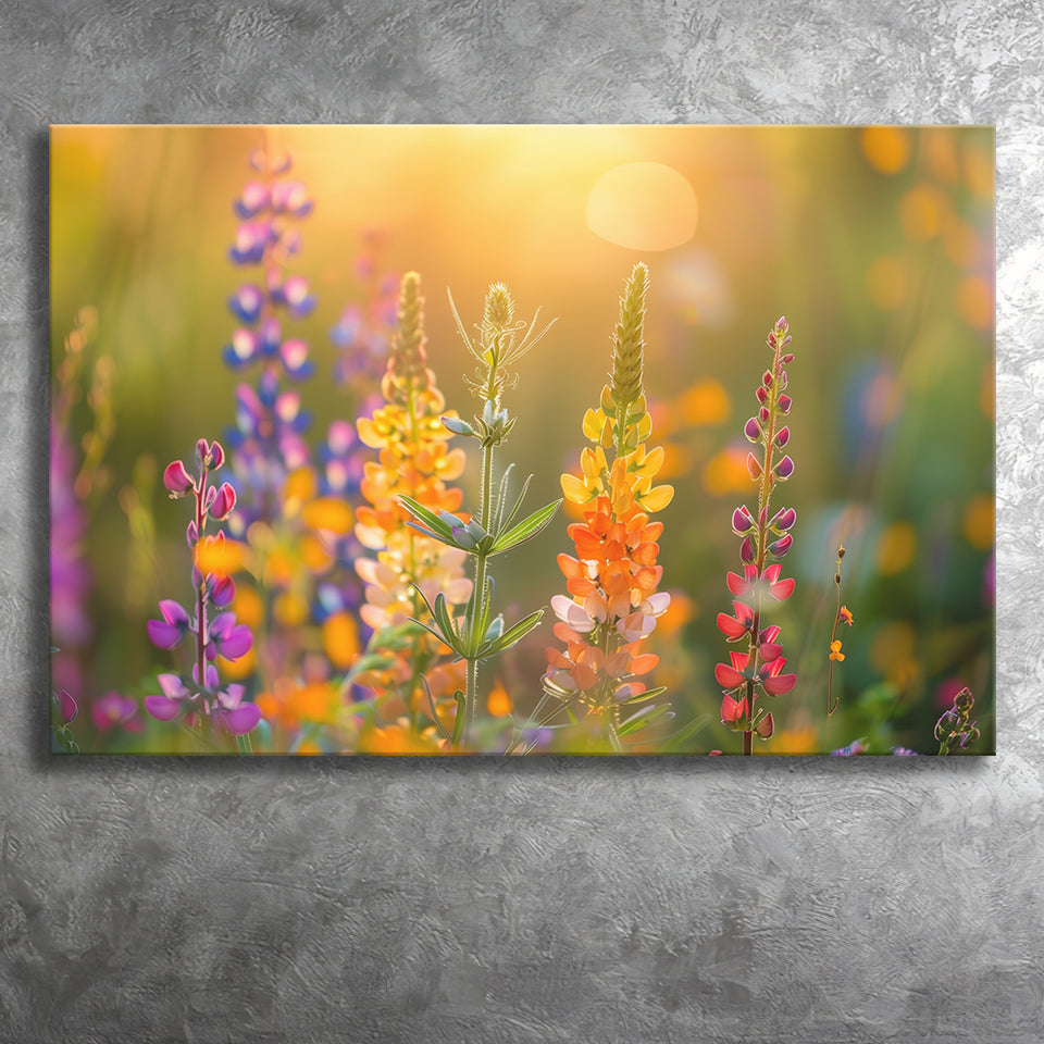 Colorful Wildflower Picture in Sunset, Canvas Print Wall Art Home Decor, Painting Canvas Art Print