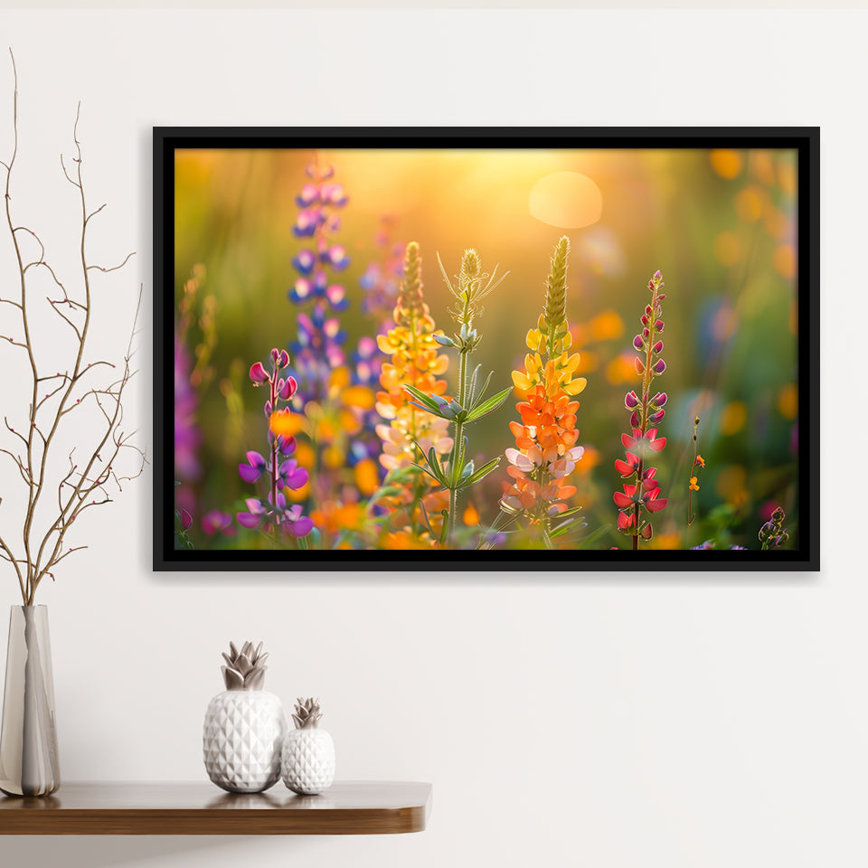 Colorful Wildflower Picture in Sunset, Framed Canvas Print Wall Art Decor, Floating Frame Painting Canvas