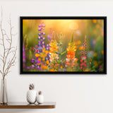 Colorful Wildflower Picture in Sunset, Framed Canvas Print Wall Art Decor, Floating Frame Painting Canvas