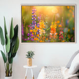Colorful Wildflower Picture in Sunset, Framed Canvas Print Wall Art Decor, Floating Frame Painting Canvas