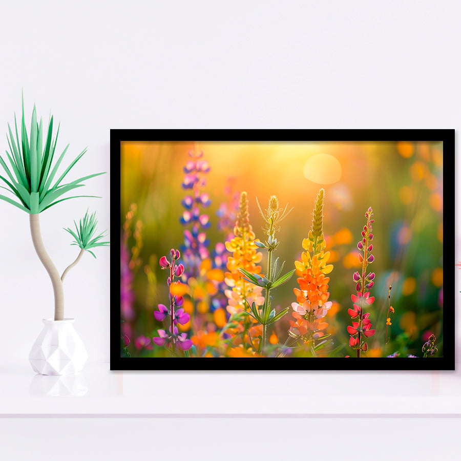 Colorful Wildflower Picture in Sunset, Framed Art Print Wall Decor, Picture Framed Painting Art
