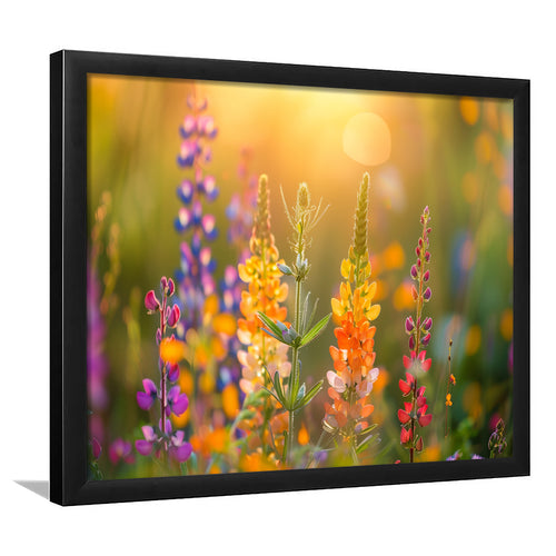 Colorful Wildflower Picture in Sunset, Framed Art Print Wall Decor, Picture Framed Painting Art