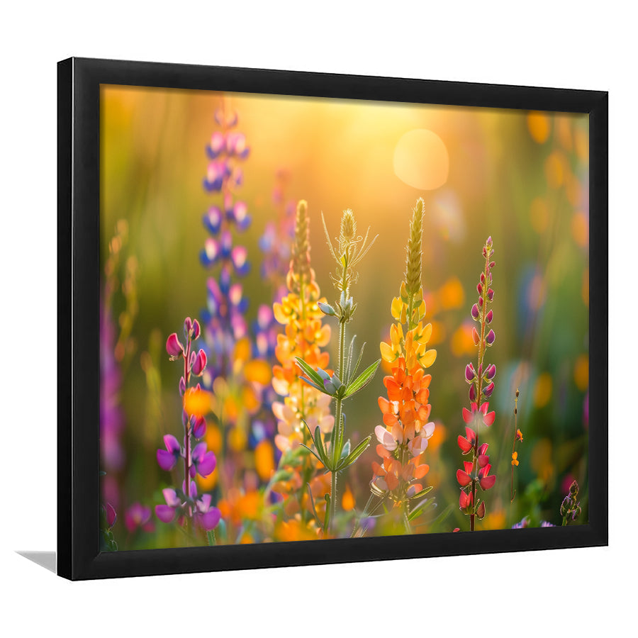 Colorful Wildflower Picture in Sunset, Framed Art Print Wall Decor, Picture Framed Painting Art