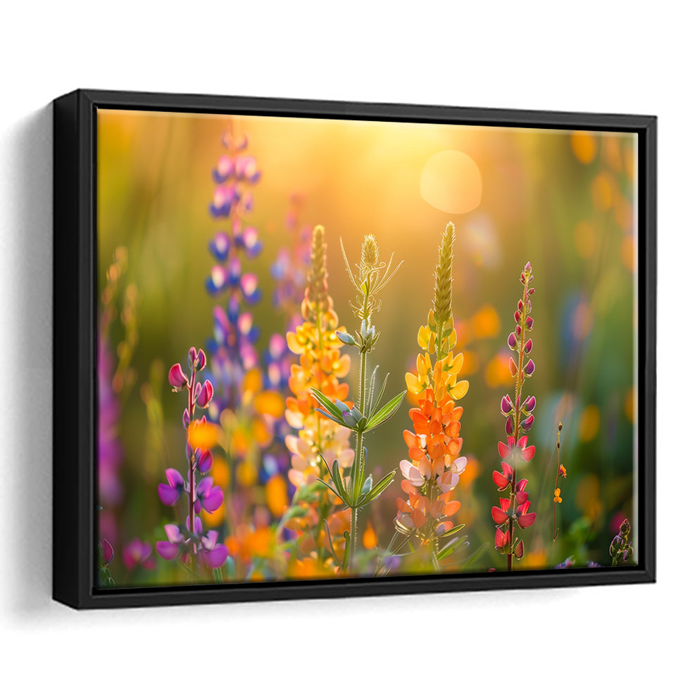 Colorful Wildflower Picture in Sunset, Framed Canvas Print Wall Art Decor, Floating Frame Painting Canvas