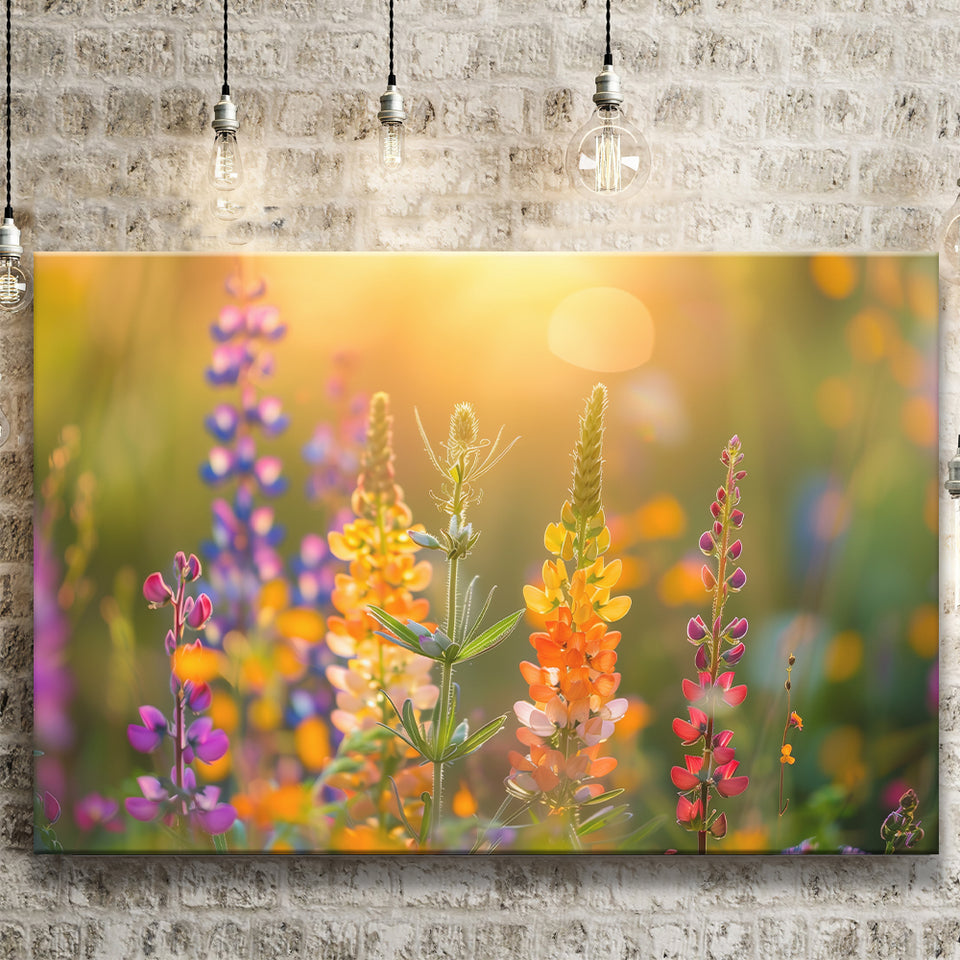 Colorful Wildflower Picture in Sunset, Canvas Print Wall Art Home Decor, Painting Canvas Art Print