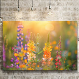 Colorful Wildflower Picture in Sunset, Canvas Print Wall Art Home Decor, Painting Canvas Art Print