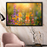 Colorful Wildflower Picture in Sunset, Framed Canvas Print Wall Art Decor, Floating Frame Painting Canvas