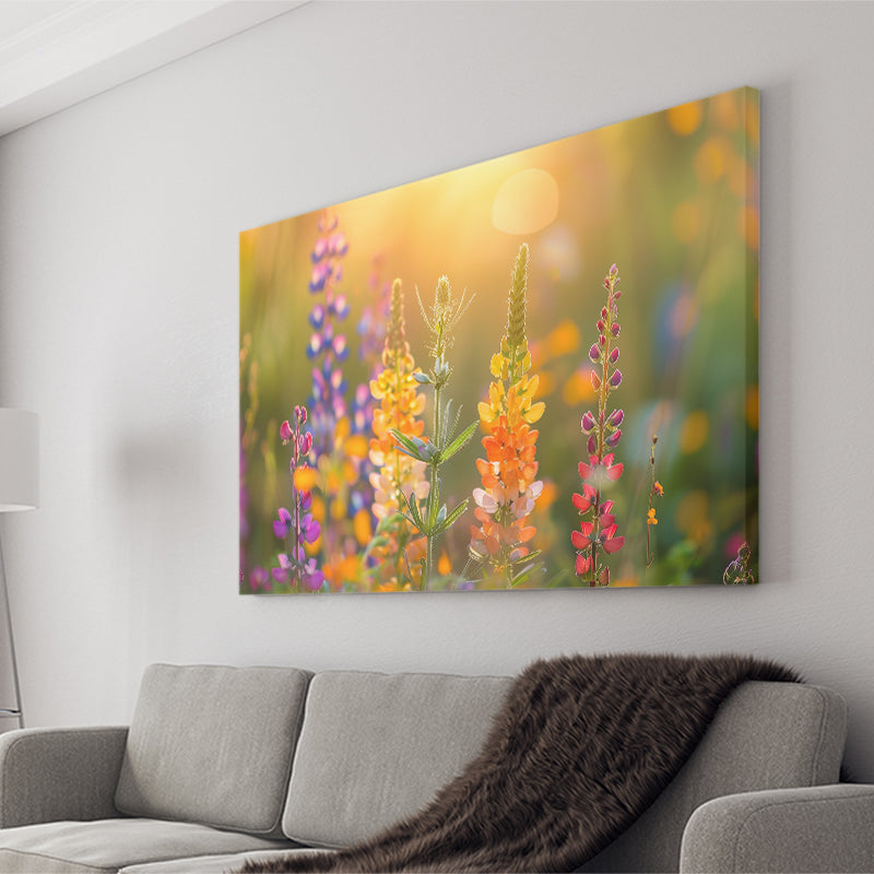 Colorful Wildflower Picture in Sunset, Canvas Print Wall Art Home Decor, Painting Canvas Art Print
