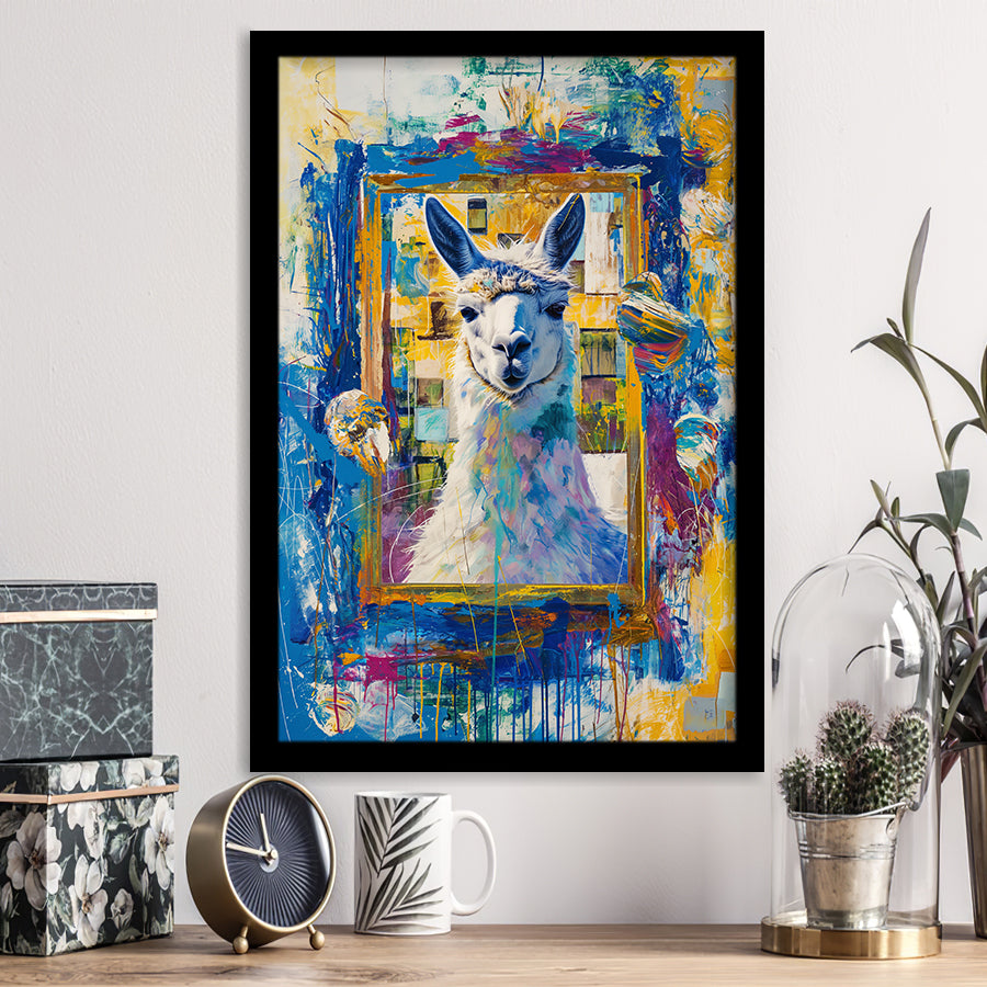 Conjure An Llama Abstract Expressionist Painting, Framed Art Prints Wall Decor, Picture Framed Painting